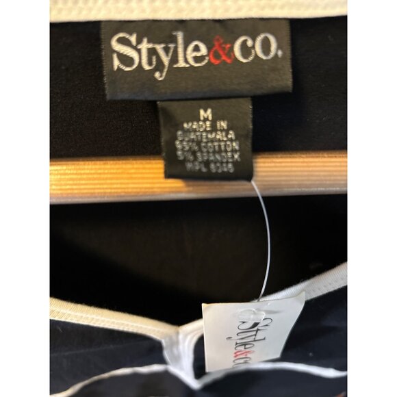 Style & Co. NWT Womens Black Long Sleeve Top White Trim Size M - Picture 5 of 7